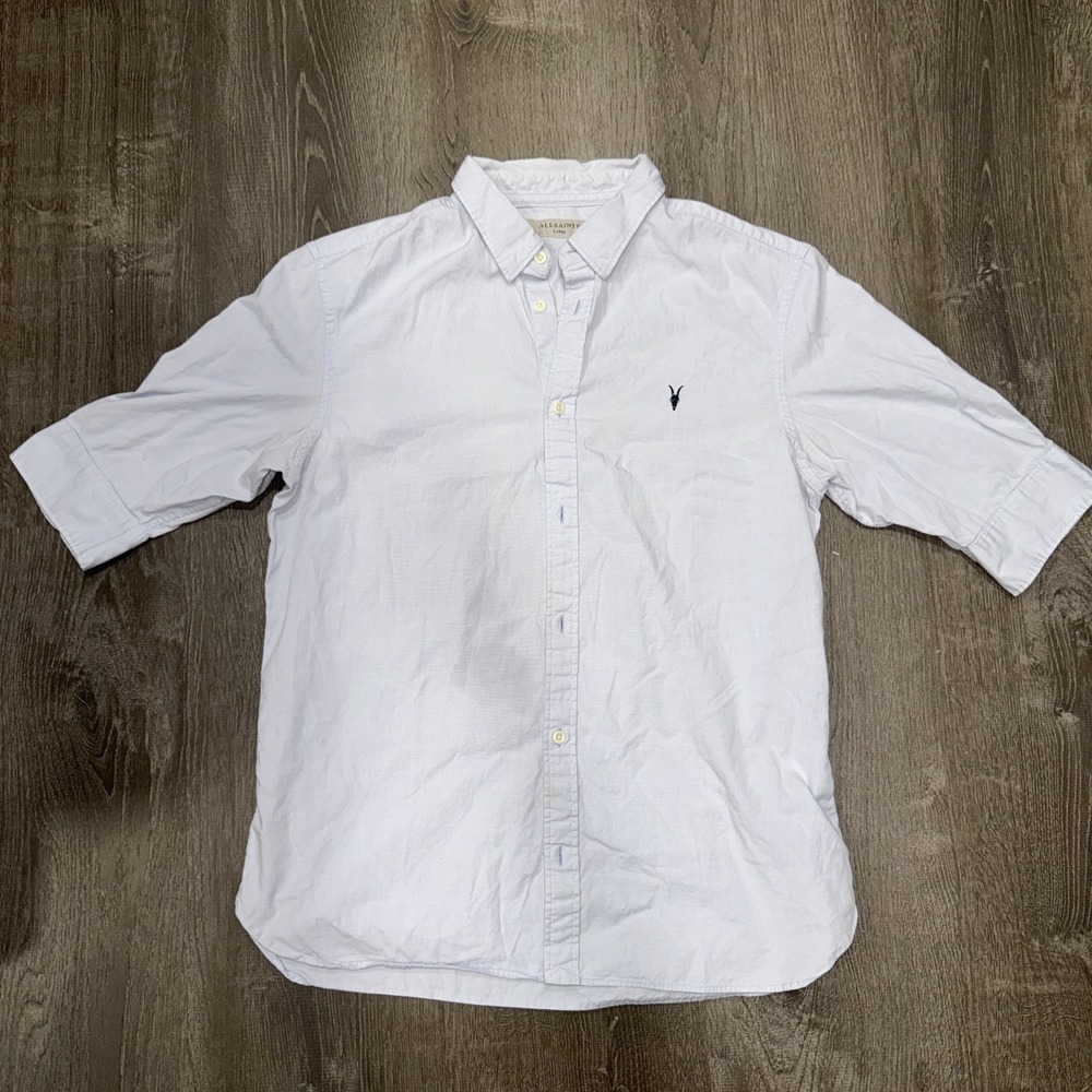 All Saints Shirt Grey Ramskull Men's Size Large Redondo HS Half Sleeve Shirt
